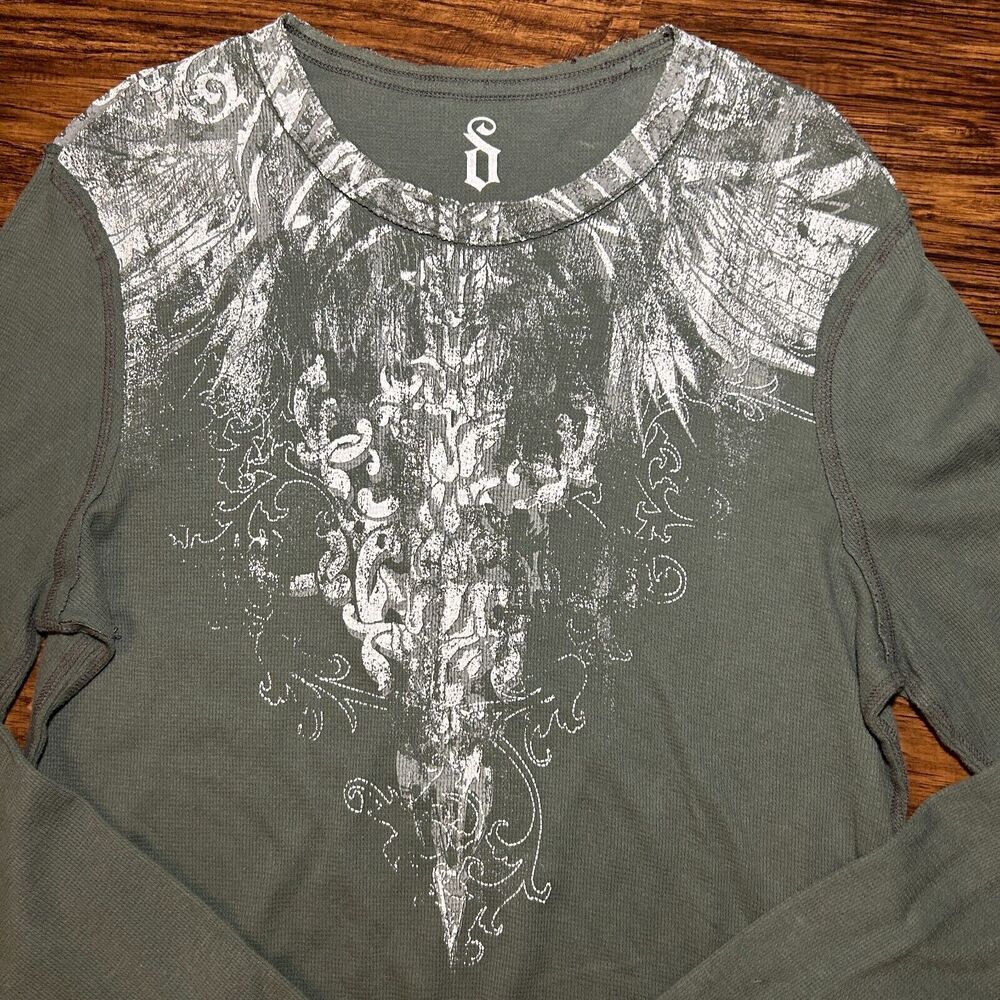 Y2K Decree Thermal Men's Long Sleeve Thermal Grunge Shirt Waffle Knit Size XL